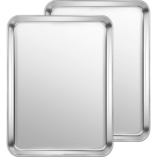 Small Baking Sheet of 2, CEKEE Stainless Steel Baking Pan Tray Cookie Sheet, Size 9 X 7 X 1 inch, Healthy & Non Toxic, Rust Free & Mirror Finish, Easy Clean & Dishwasher Safe - size: 9 INCH