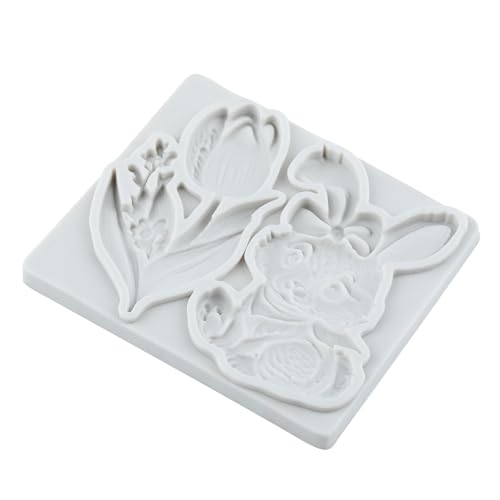 Easter Bunny Rabbit Fondant Molds Tulip Flower Silicone Mold