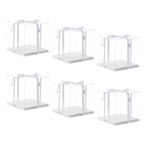 XININSUN 10 inch Clear cake Box, Large Transparent cake Box,tall cake boxes with Ribbon,10x10x9inch - Suitable for packing 8" or 10" cakes,Clear Gift Display Box for Carry Tall Layer Gift-6Pcs-White - color: white-10x10x9inch-6Pcs
