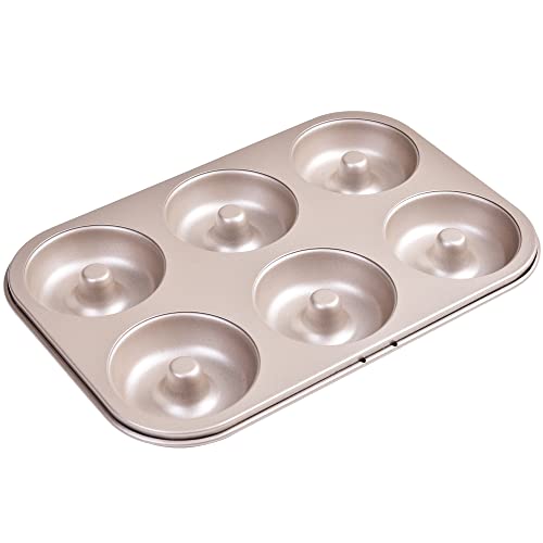 Donut Pan Cake Mold, 6-Cavity Non-Stick Ring Doughnut Bakeware for Oven Baking (Champagne Gold) - size: 6 Cavity Round