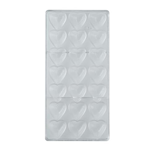 Restaurantware-Pastry Tek 10.8 x 5.3 Inch Chocolate Shaping Mold, 1 Freezable Candy Mold - 21 Cavities, Heart-Shaped, Clear Polycarbonate, For Chocolate, Dishwashable, Easy To Release - size: 1 Count | 10.8 x 5.3 Inch, style: Heart