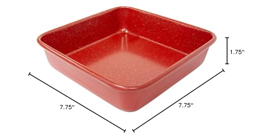 casaWare 7-Inch Toaster Oven Ultimate Series Commercial Weight Ceramic Non-Stick Coating Square Pan (Red Granite) - color: Red Granite