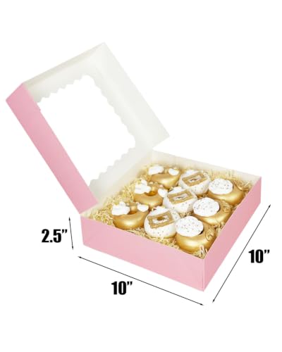 Bakepacker 36pcsAuto-pop Up Pie Boxes 10x10x2.5 inches Pink - color: Pink