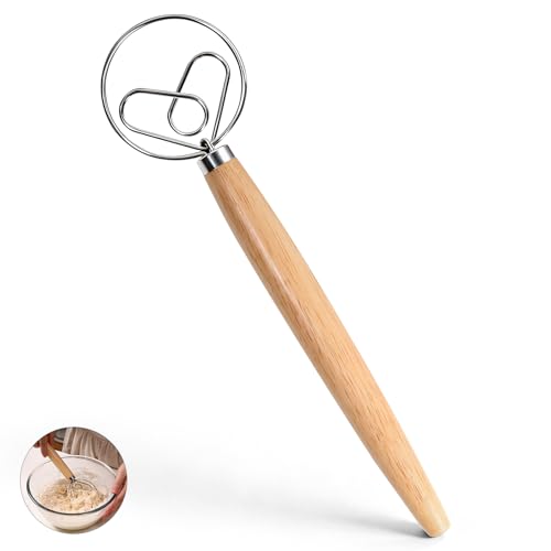 13 Inch Danish Dough Whisk, Stainless Steel Dough Whisk with Long Handle