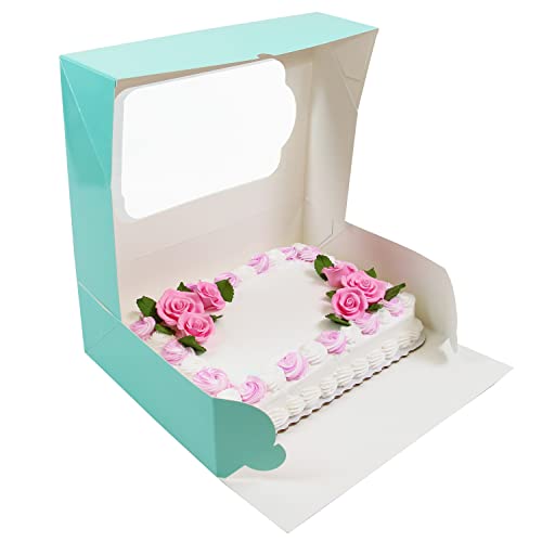 Global Sugar Art 14x10x5 Inch Quarter Sheet Box with Window, Blue, 5-Count - color: Designer Blue