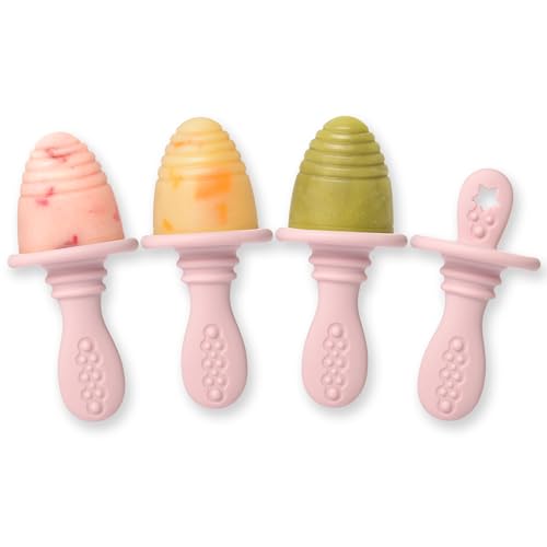 PrimaStella Silicone Petite Pops - Baby Popsicle Mold - BPA Free - Dishwasher Safe - 4 months+ Teether Pops (Pink) - color: Pink