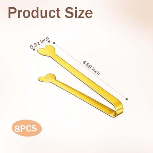 8 PCS Gold Mini Serving Tongs, 4.88 Inch Small Metal Kitchen Charcuterie Tongs, Stainless Steel Sugar Cube Ice Tong for Coffee Bar, Tea Party, Desserts Party, Ice Bucket and Sugar - color: Gold 8PCS