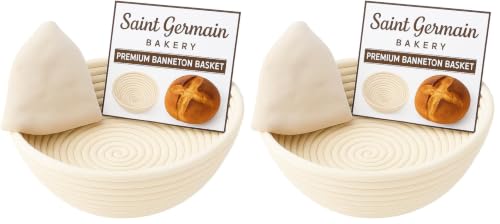 Saint Germain Bakery Premium Round Bread Banneton Basket with Liner - Perfect Brotform Proofing Basket for Making Beautiful Bread (10 inch) (Pack of 2) - size: 10 inch (Pack of 2)