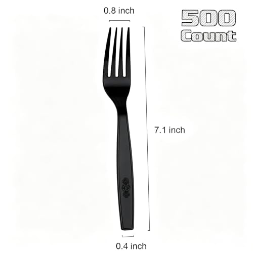 MOACOCK 500 Count Heavy Weight Black Plastic Forks - color: Black