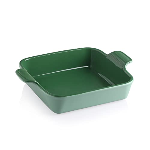 Sweejar Ceramic Baking Dish, 9 x 9 Cake Baking Pan for Brownie, Porcelain Square Bakeware with Double Handle for Casserole, Lasagna, Family Dinner (Light Green) - color: Light Green, size: Square 9IN