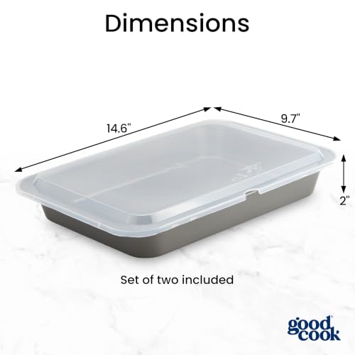 GoodCook Set of 2 Nonstick Steel 13" x 9" Cake Baking Pans with Covers, Gray - size: 13" x 9" (2-Piece Set)