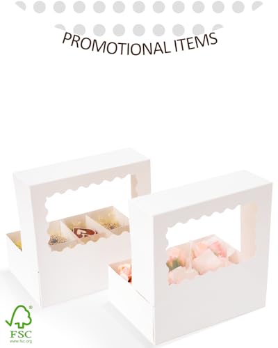 qiqee White 6 Cupcake Boxes with Window Auto-pop up 30 Packs Cupcake Box 9.4"x6.1"x3.3" Bakery Boxes For Cupcakes Carrier, Cupcake Containers - color: White, size: 6 Holder/30 Packs