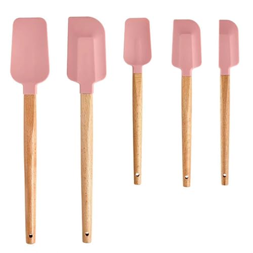 Pink Silicone Spatula Set, Food Grade Rubber Spatula-5 Piece Nonstick Rubber Spatulas, Spoonula, Jar Scraper for Cooking, Baking, Mixing, - color: Pink