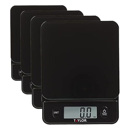 Taylor Glass Top Food Scale with Touch Controls, 11 lb Capacity, Sleek Black Design for Precision Food Measurement in Grams and Ounces (Pack of 4) - size: 11 Pounds (Pack of 4)