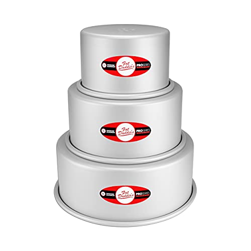 Fat Daddio's Anodized Aluminum 3-Tiered Even Round Cake Pan Set, 4 Inch Depth - size: 4 Inch Depth, Set of 3, style: Sets
