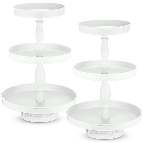 Maxdot 2 Pcs 3 Tier Cupcake Stand, Round Metal Dessert Tower,White