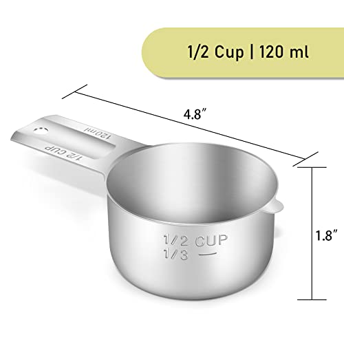 2PCS 1/2CUP(120ml, 4oz) Measuring Cup, 18/8 Stainless Steel Measure Scoop - size: 1/2cup|120ml|4oz