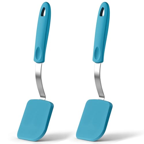 2Pcs Mini Silicone Cookie Brownie Spatula, Solid Flat, Light Blue - color: Light Blue, style: Solid Flat