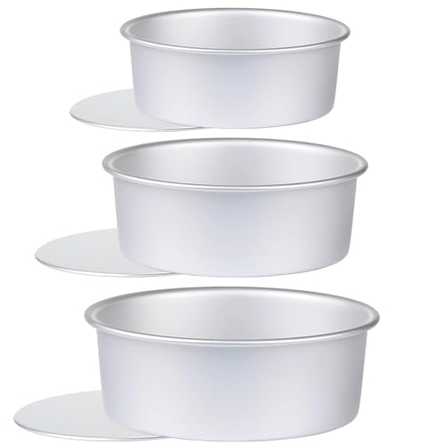 Round Cake Pan with Removable Bottom, Set of 3 (6 x 3 inch/8 x 3 inch/10 x 3 inch), Aluminum Baking Pans for Layer Cakes, Evenly Heating Tools for Home Kitchen, Tapered Side