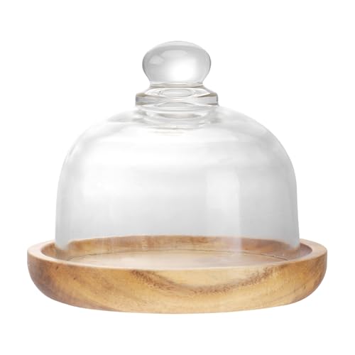 Luxshiny Cake Stand with Dome Lid: 10.5cm/4.13inch Mini Cake Stand with Lid Wooden Tray for Butter Pastries Cookies Fruits Dessert Display Plate for Wedding Birthday Parties