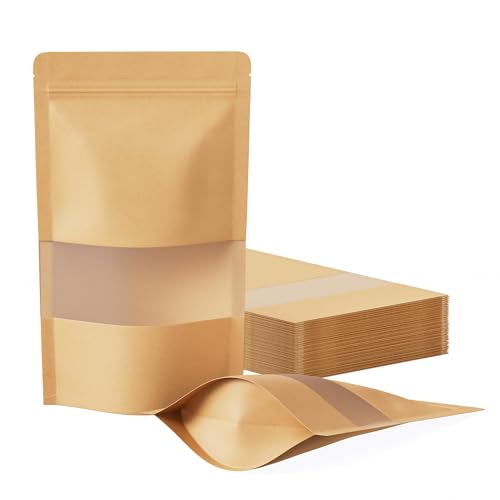 FireKylin 100 Pcs Resealable Bags, Matte Window, Paper, Brown,4.7 x 7.9 in - color: Brown, size: 4.7"x 7.9"