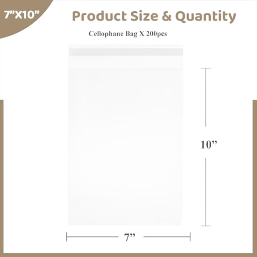 WIKDAY Self Sealing Cellophane Bags 200PCS 7x10 Inche Plastic Photo Sleeves - color: Clear-7"x10"