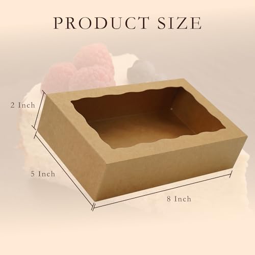 50pcs Brown Cookie Boxes 8x5x2 Inches Bakery Boxes with Window - color: Brown