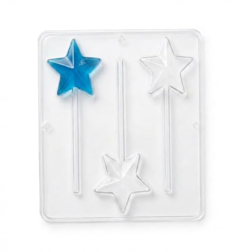 3374 Star Lollipop Chocolate Candy Mold, Clear Plastic, 3 Cavities, 2.5 Inch
