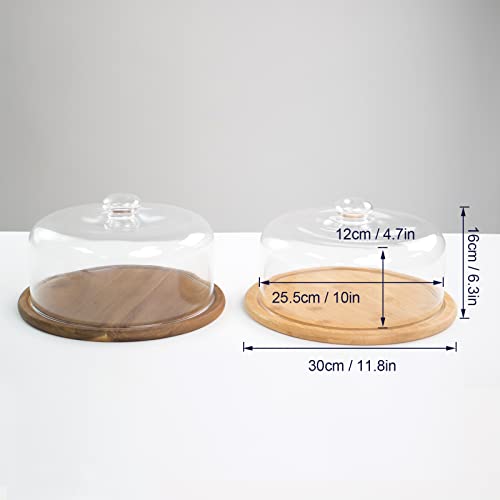 10.2''Wood Cake Stand with Glass Lid, 11.8" 2-in-1Charcuterie Board