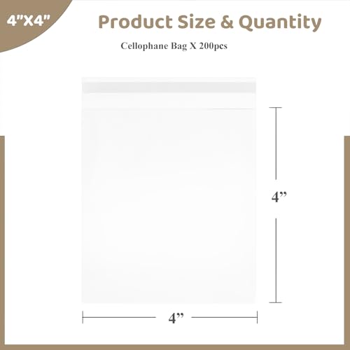WIKDAY 200PCS Cookie Bags 4x4 Inches Clear Self Sealing Cellophane Bags - color: Clear-4"x4"