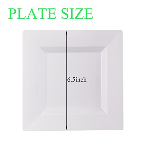 100 Pack White Plastic Square Dessert Plates, 6.5" Disposable Salad Plates - color: White