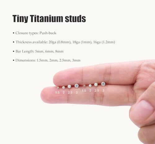 20G/18G/16G Titanium Flat Back Earrings, Threadless Nose Stud Tiny Stud Earrings, Cartilage Tragus Piercing Jewelry Conch Helix Stud - color: CZ (gold 8pcs), size: 18ga(1.0mm)