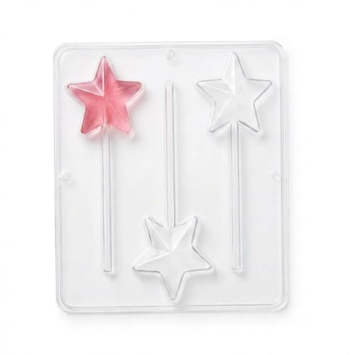 3374 Star Lollipop Chocolate Candy Mold, Clear Plastic, 3 Cavities, 2.5 Inch