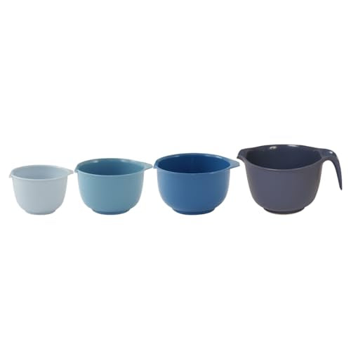 Glad Mixing Bowls with Pour Spout, Set of 4 - Nesting Plastic Bowls (1.2qt, 1.9qt, 2.8qt, and 3qt with Handle) - Non Slip Base, Dishwasher Safe Kitchen Cooking and Baking Supplies, Blue - color: 4pc Blue, size: 4 count