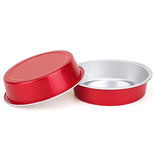 Beasea Disposable Mini Pie Tins with Lids, 50 Pack 4” 8oz Bright Red Aluminum Baking Foil Tins Small Round Tart Container for Individual Dessert Cupcake Muffin Cheesecake Ramekin Quiche Oven Dishes - color: Bright Red