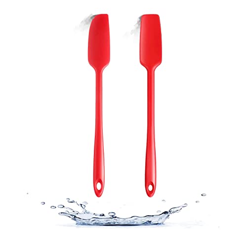 2-pack Jar Spatula Long Handle Silicone Kitchen Scraper Spatula Non-Stick Rubber Scraper for Jars, Cooking Baking Stirring Mixing (Red)