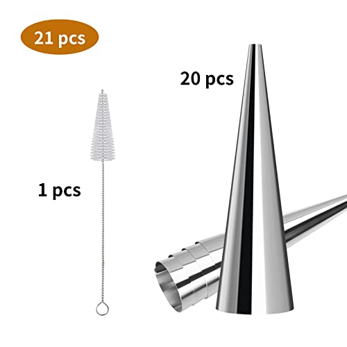 Tinfol 20 Pack 4.7Inch Cream Horn Molds, Baking Cones Cream Horn Forms, Stainless Steel Cannoli Tubes Ice Cream Mold, Standing Cone Shap - size: 4.7inch