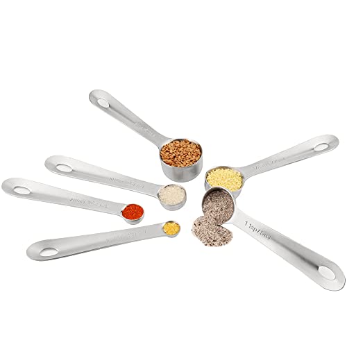 Measuring Spoons Set 6 with Flat Bottom for Dry & Liquid - color: Siliver, size: C: 6spoons