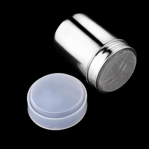 Stainless Steel Powder Sugar Shaker Seasonings Spice Shaker Small Fine Mesh Shaker Kitchen Salt Shaker with Lid for Cooking Baking, Silver