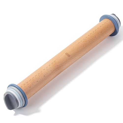 Adjustable Rolling Pin with Thickness Rings, 13.8", 4 Rings - color: Pastel
