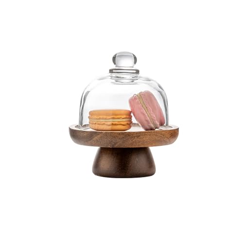 Acacia Wood Mini Round Cake Stand, 4.13 x 4.13 x 4.80 in, 1-Piece in Natural Brown with Clear Glass Dome and Pedestal Base, Covered Dessert Display, for Wedding Receptions, Birthdays and Afternoon Tea - color: 4.1 inch of mini glass dessert cups,
