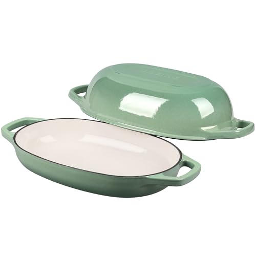 EDGING CASTING Enameled Cast Iron Oval Dutch Oven Pot with Lid, Dutch Oven for Sourdough Bread Baking, Bread Oven, Bread Dutch Oven, Oval Bread Pan, 5qt, Sage Green - color: Sage Green, size: 5 Quart