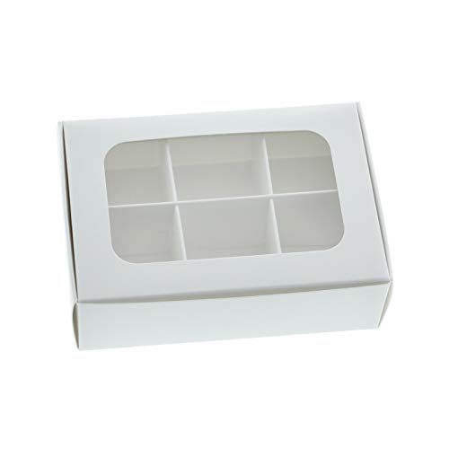 20-Ct White Treat Boxes, 5x3.5x1.57in, Window & Dividers - color: White, size: 5 x 3.5 x 1.57 in (6 compartments)