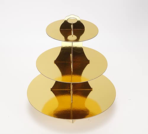 YLDW Cupcake Stand, 3-Tier Cupcake Stand Display, Cardboard Cup Cake Tower Stand, Disposable Dessert Stand for Birthday Tea Party Baby Shower Treat Decorations, Mirror Gold - color: Mirror Gold