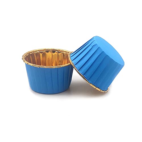Aluminum Foil Standard Muffin Cupcake Liners, Disposable Baking Cups with Vibrant Color for Party Celebration, Blue 50-Count - color: Blue