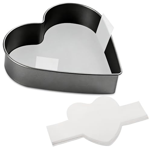 GeeRic Baking Parchment Paper 8 inch Heart Shape, 60 Pcs Cake Pan Liner with Lift Tab, Non-Stick Precut Baking Parchment for Baking Cookies, Bread (White)