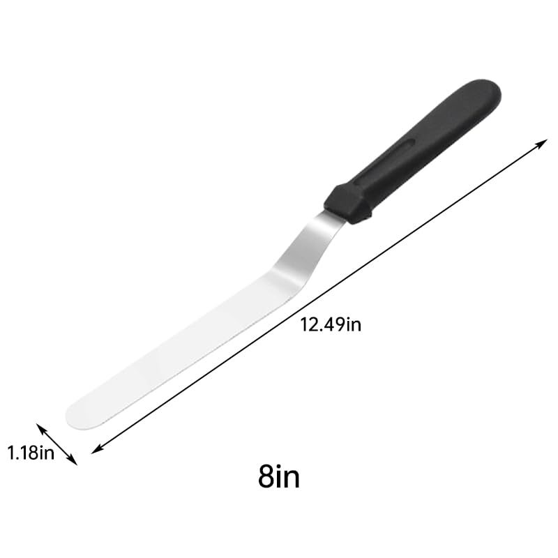 Icing-Spatulas Stainless Steel Offset Spatula Set - Professional Icing & Frosting Spatulas for Cake Decorating, Black Handle, Narrow Blade,8 inch