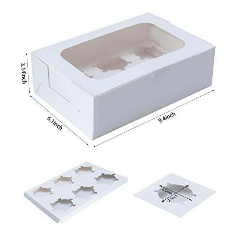 Yeplan 50 Packs Cupcake Boxes,9.4x6.1x3.14 Inches 6 Count Cupcake Box,White Cupcake Containers with Clear Window and Six Treat Holder,Pastry and Cookie Boxes,Bakery Boxes - color: 6 Counts-50 Packs
