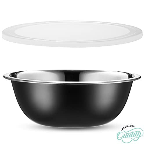 10-Piece Stainless Steel Mixing Bowl Set with Lids for Food Prep & Storage - color: Black Bowls - With White Lids