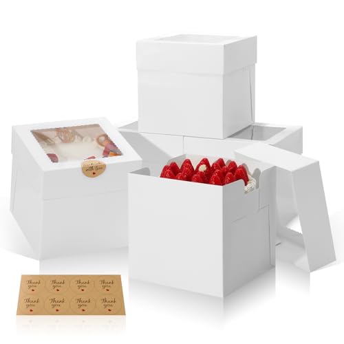 COTOPHER 15Pcs 8x8x8 Inches Cake Boxes, Square Bakery Boxes with Window - color: White, size: 8x8x8inch